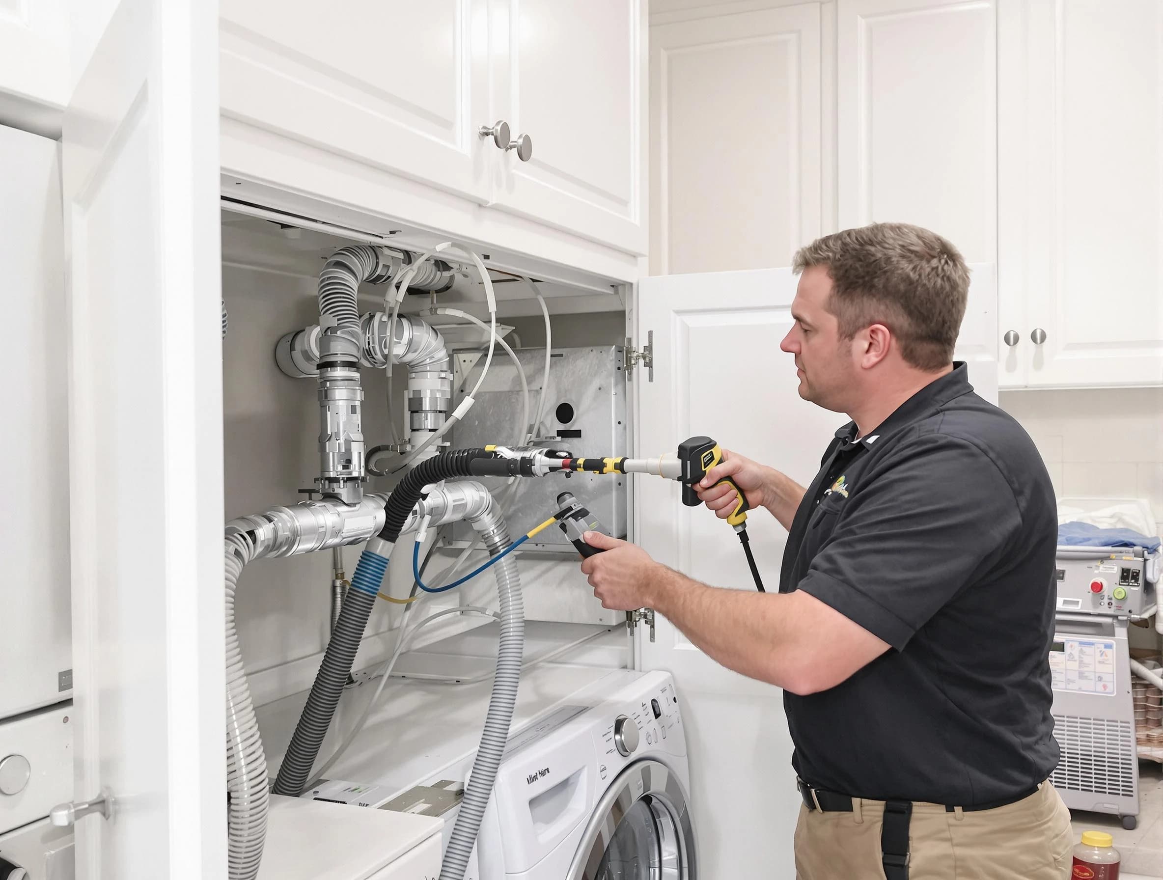 Methuen Town Dryer Vent Cleaning professional removing severe blockage from a clogged dryer vent in Methuen Town