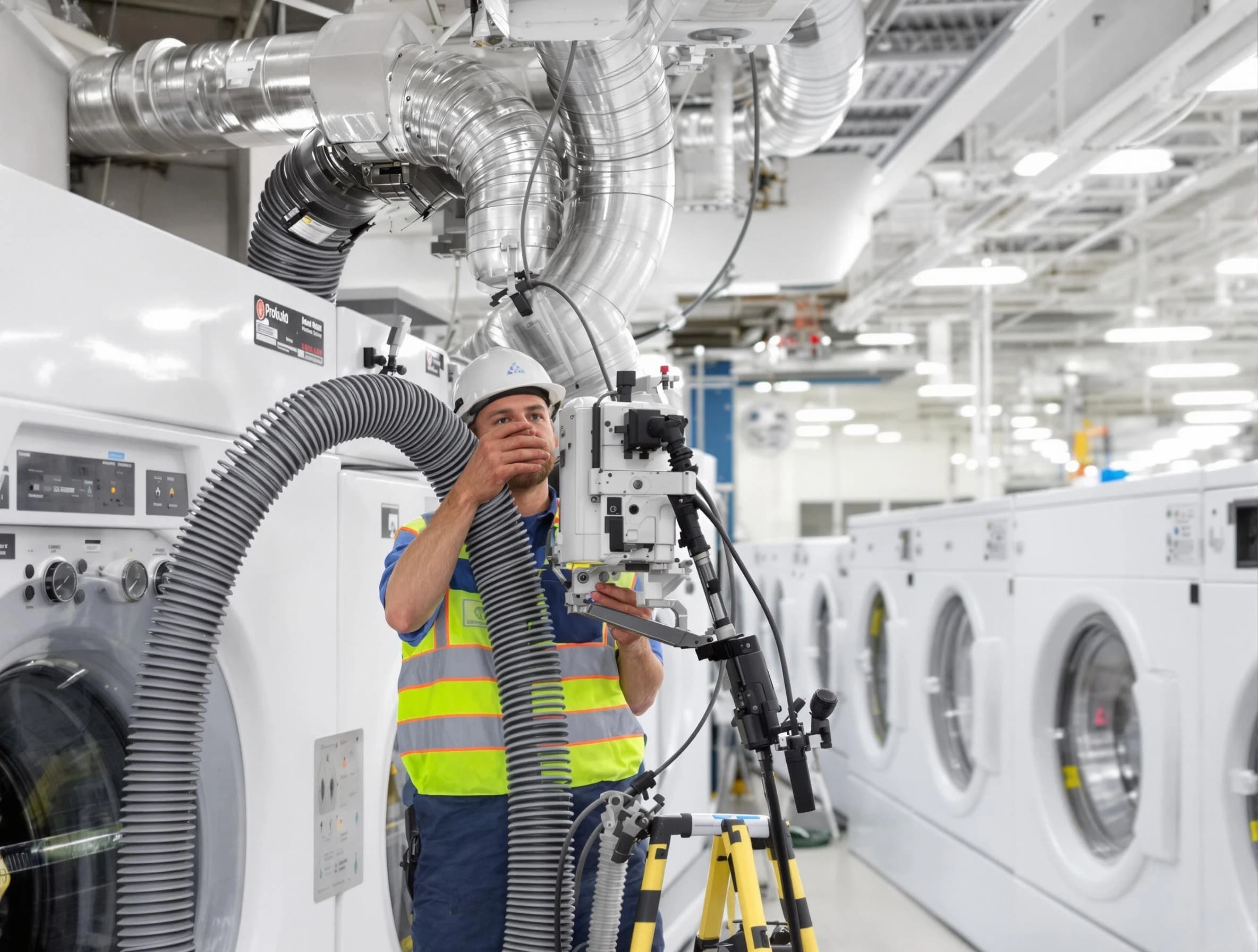 Methuen Town Dryer Vent Cleaning team performing commercial-grade dryer vent cleaning at a business facility in Methuen Town